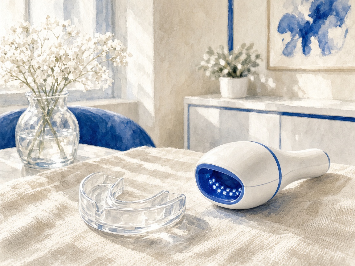 Illustrated whitening tray and lamp